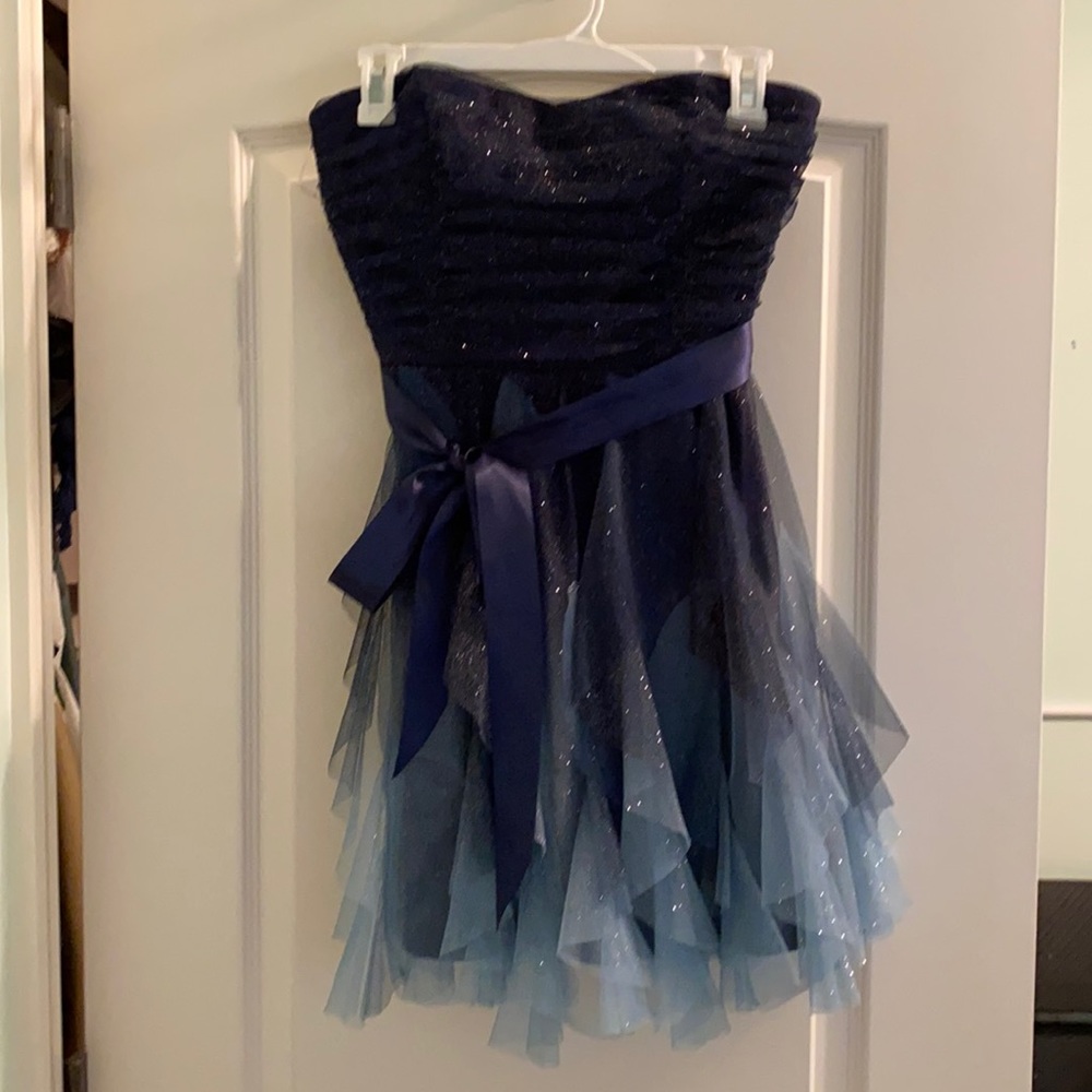 Navy Blue Ombré Strapless Mini Dress